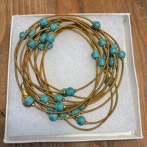 Bee Charming Piano Wire with Turquoise beads Bracelet Set